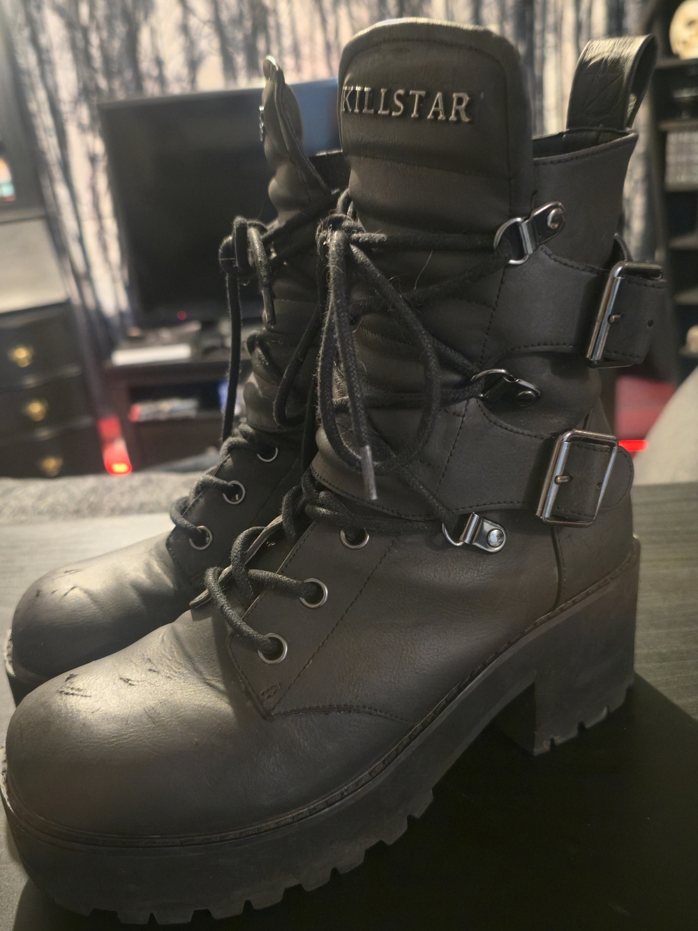 Killstar JUNO BOOTS / Black Platform Combat Boots - Women's Lace-Up Ankle Boot - Picture 3 of 3